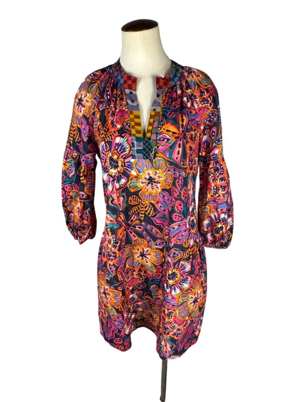 Johnny Was Eyes On You Poplin Floral Tunic Dress XS Boho Style